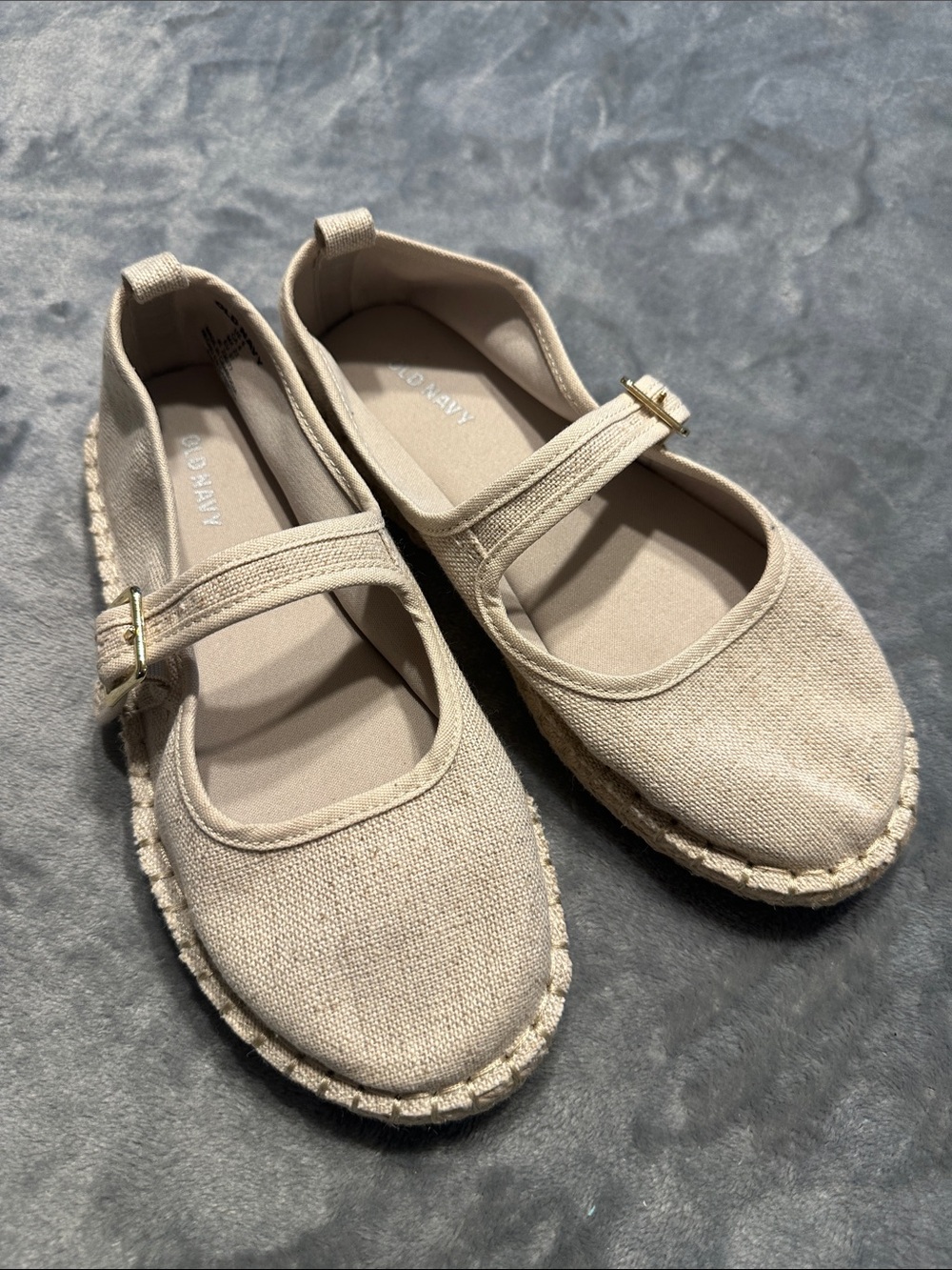 NWOT Old Navy Beige Canvas Mary Jane Espadrilles Sz 6
